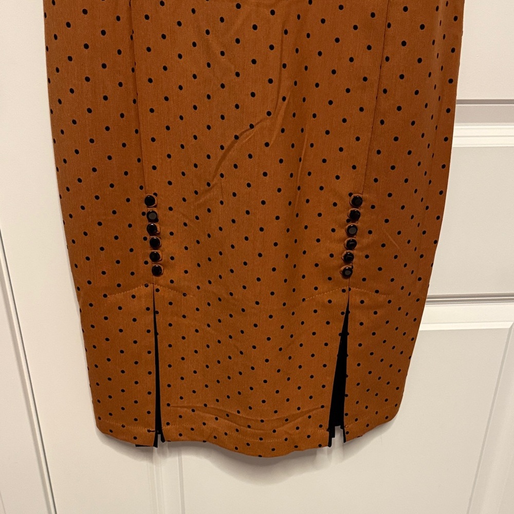 Tatyana Rust Polka Dot Midi Dress with Black Trim - Picture 3 of 6